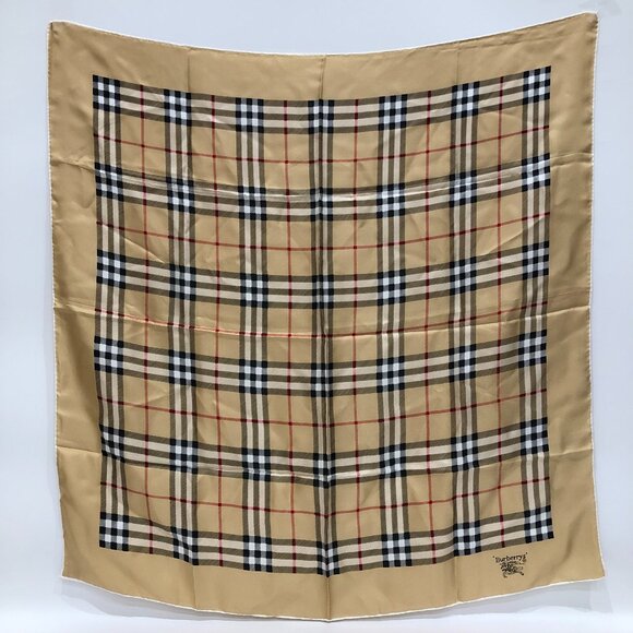 Burberry Accessories - #26 Burberry Beige  Check Silk Scarf Sku# 85315 (Gently Used)